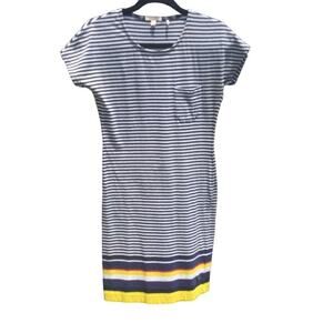Barbour shirt dress size 4 striped navy blue white yellow casual preppy nautical